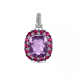 Золотая подвеска c аметистом, бриллиантами и рубинами