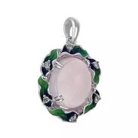 Золотая подвеска c бриллиантами, эмалью и кварцем