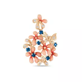 Золотая подвеска c бриллиантами, эмалью и сапфирами