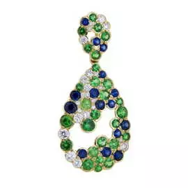 Золотая подвеска c бриллиантами, гранатами и сапфирами