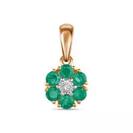 Золотая подвеска c бриллиантом и изумрудами