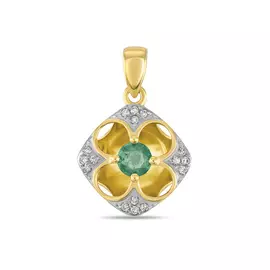 Золотая подвеска c бриллиантами и изумрудом
