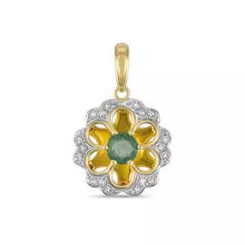 Золотая подвеска c бриллиантами и изумрудом
