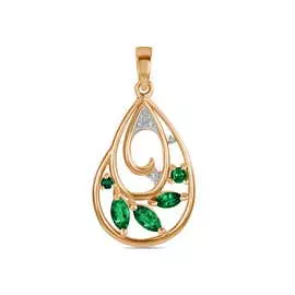 Золотая подвеска c бриллиантами и изумрудом
