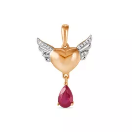 Золотая Подвеска c бриллиантами и облагороженным рубином