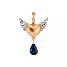 Золотая подвеска c бриллиантами и сапфиром