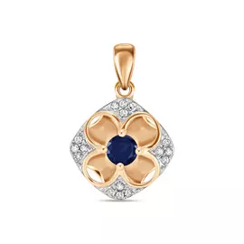 Золотая подвеска c бриллиантами и сапфиром