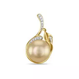 Золотая подвеска c бриллиантами и жемчугом