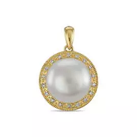 Золотая подвеска c бриллиантами и жемчугом