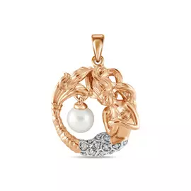 Золотая Подвеска c бриллиантами и жемчугом