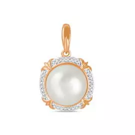 Золотая подвеска c бриллиантами и жемчугом