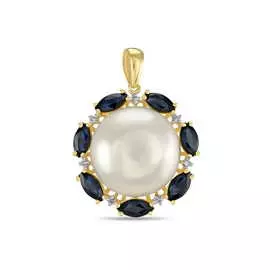 Золотая подвеска c бриллиантами, жемчугом и сапфирами