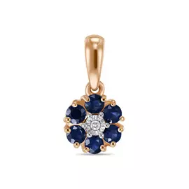 Золотая подвеска c бриллиантом и сапфирами