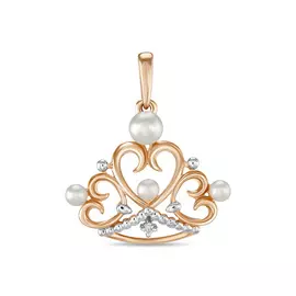 Золотая Подвеска c бриллиантом и жемчугом