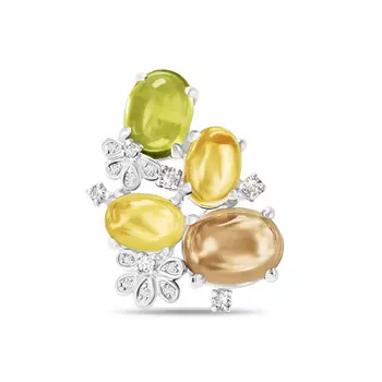 Золотая Подвеска c цитрином, бриллиантами, перидотом и кварцем