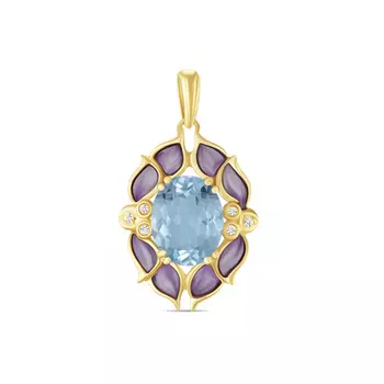 Золотая Подвеска c топазом, бриллиантами и эмалью