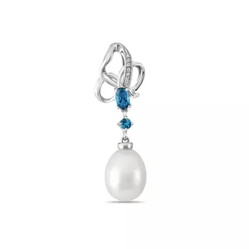 Золотая подвеска c топазом, бриллиантами и жемчугом