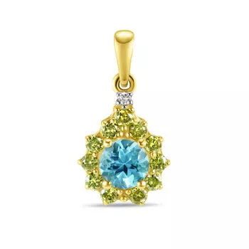 Золотая Подвеска c топазом, бриллиантом и цветными бриллиантами