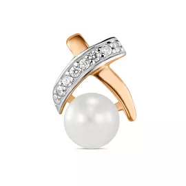 Золотая Подвеска c жемчугом и фианитами