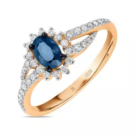 Золотое кольцо c бриллиантами и сапфиром
