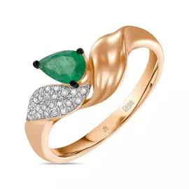 Золотое Кольцо c бриллиантами и изумрудом