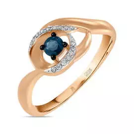 Золотое кольцо c бриллиантами и сапфиром