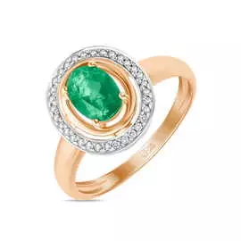 Золотое кольцо c бриллиантами и изумрудом