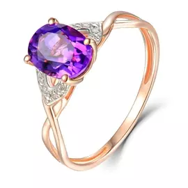 Золотое кольцо c аметистом и бриллиантами