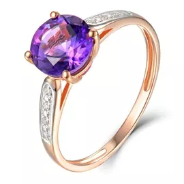 Золотое кольцо c аметистом и бриллиантами