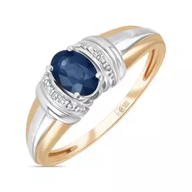 Золотое кольцо c бриллиантами и сапфиром