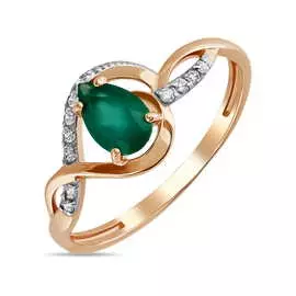 Золотое кольцо c агатом и фианитами