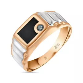 Золотое кольцо c эмалью и фианитом