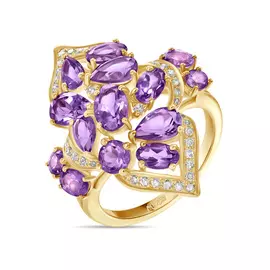 Золотое кольцо c аметистами и бриллиантами