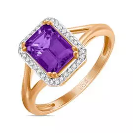 Золотое кольцо c аметистами и бриллиантами