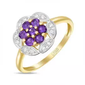 Золотое кольцо c аметистами и бриллиантами