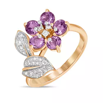 Золотое кольцо c аметистами и бриллиантами