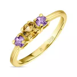 Золотое кольцо c аметистами и цитрином