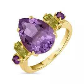 Золотое Кольцо c аметистами и перидотами