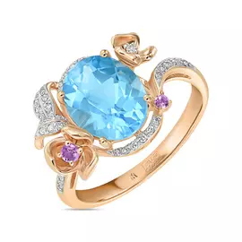 Золотое кольцо c аметистами, топазом и бриллиантами