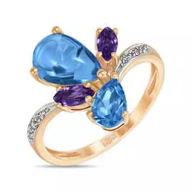 Золотое кольцо c аметистами, топазом и бриллиантами