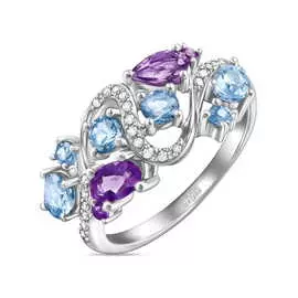 Золотое кольцо c аметистами, топазом и бриллиантами