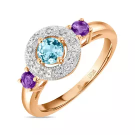 Золотое кольцо c аметистами, топазом и бриллиантами