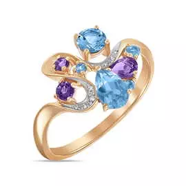 Золотое кольцо c аметистами, топазом и бриллиантами
