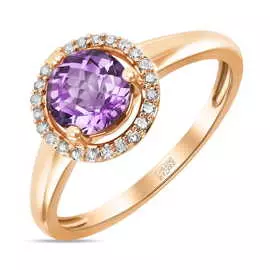 Золотое кольцо c аметистом и бриллиантами