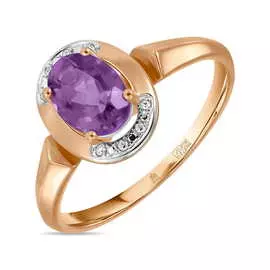 Золотое кольцо c аметистом и бриллиантами