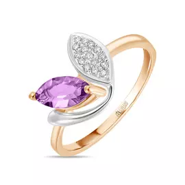 Золотое Кольцо c аметистом и бриллиантами