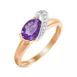 Золотое кольцо c аметистом и бриллиантами