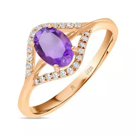 Золотое кольцо c аметистом и бриллиантами