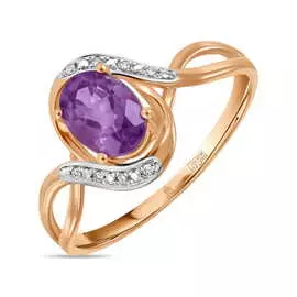 Золотое кольцо c аметистом и бриллиантами