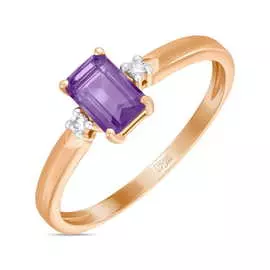 Золотое Кольцо c аметистом и бриллиантами